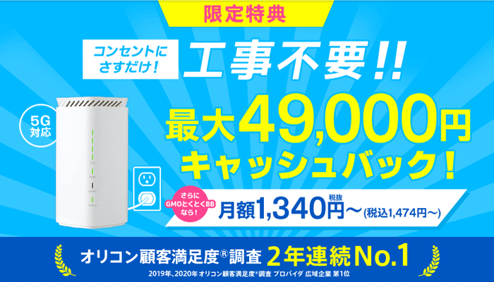 GMOとくとくBB WiMAXのホームルーター