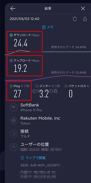 Mugen WiFiの実際の速度
