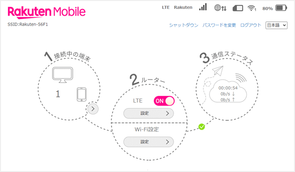 Rakuten WiFi Pocket 2Bの管理画面