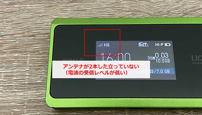 アンテナが2本しか立ってない（WiMAX）