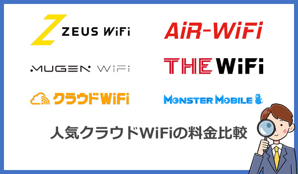 人気クラウドWiFiの料金比較