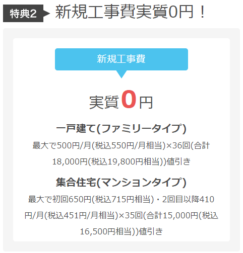 ビッグローブ光は工事費が実質無料
