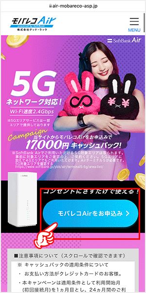 モバレコエアーの申込画面