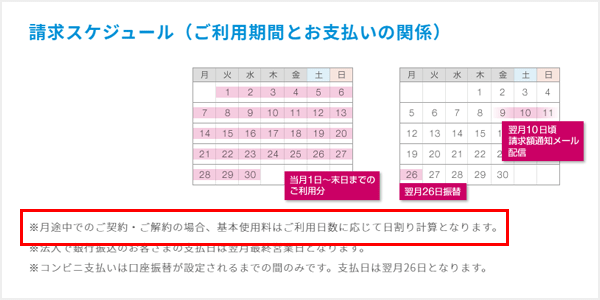 解約月の料金は日割り計算｜月末付けでの解約も可能です