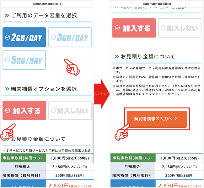 モンスターモバイルの申し込み手順