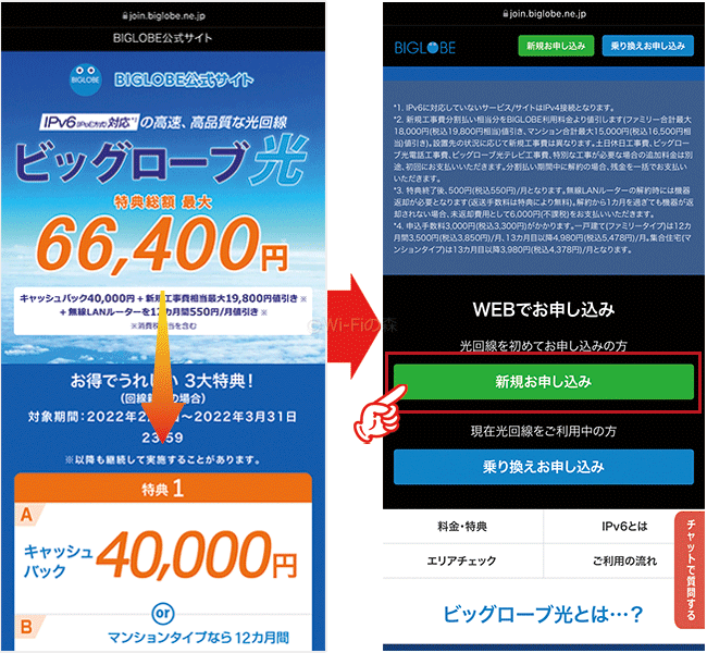 ビッグローブ光を申込む手順