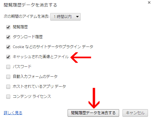 「閲覧履歴データを消去する」ボタンをクリック